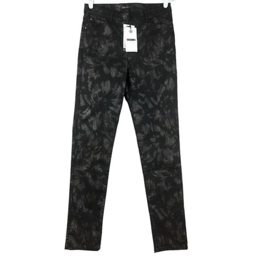 BREAL Women's Pants US 10 EU 40 Stretch Mid Rise Foil-Brush-Black Slim Leg NWT